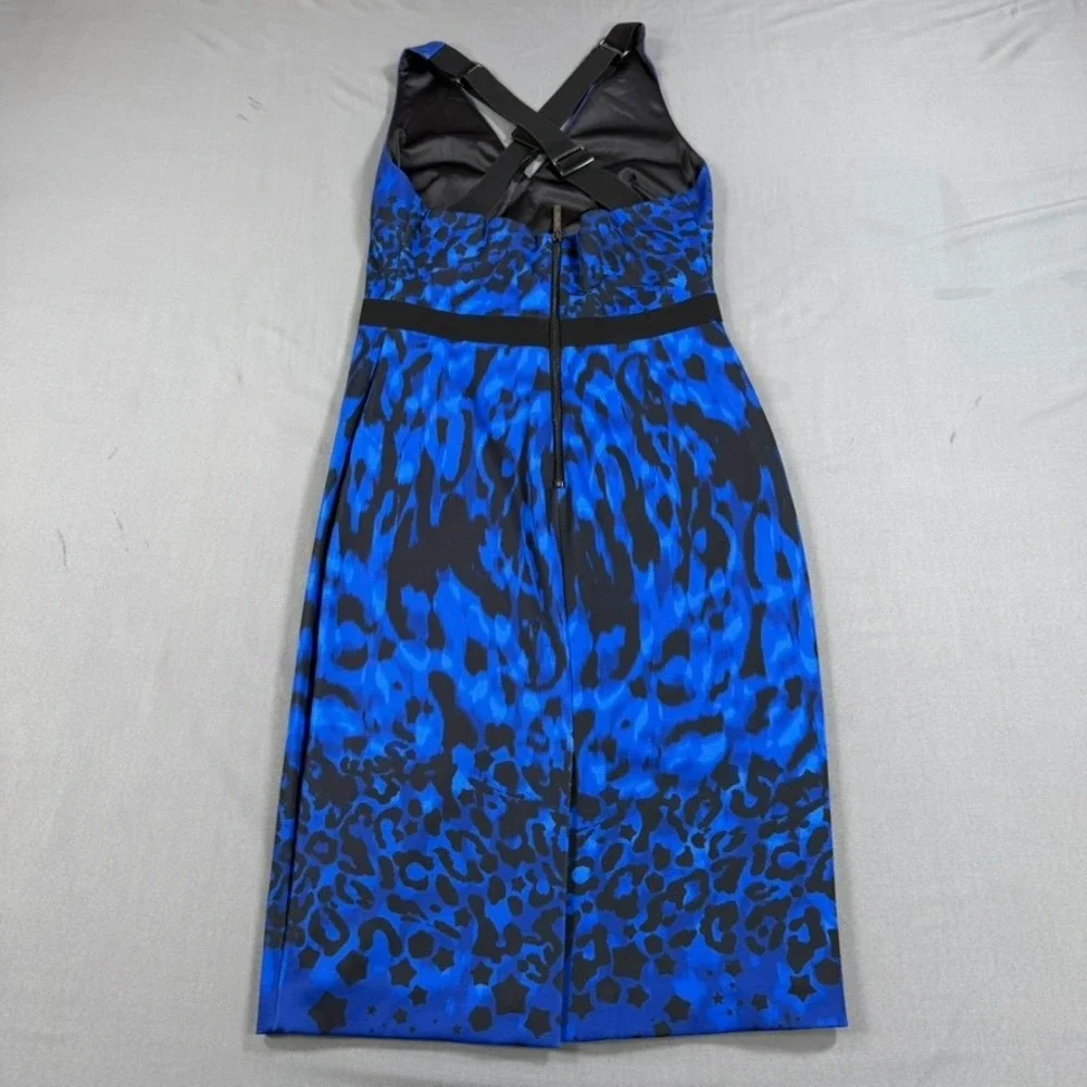 Ted Baker London Maxi Dress Size 1 Blue Black Animal Print Cross Back Sleeveless